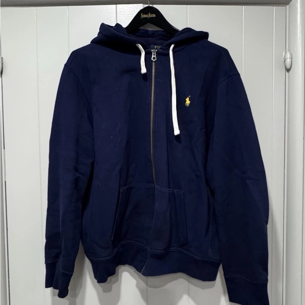 Polo Ralph Lauren Waffle Lined Zip Hoodie Navy Yellow Pony 3XL Big Tall - Picture 2 of 5